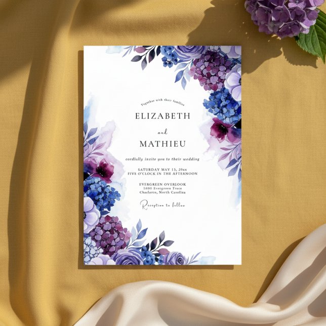Convite Casamento Romântico Violet Bloom (Criador carregado)