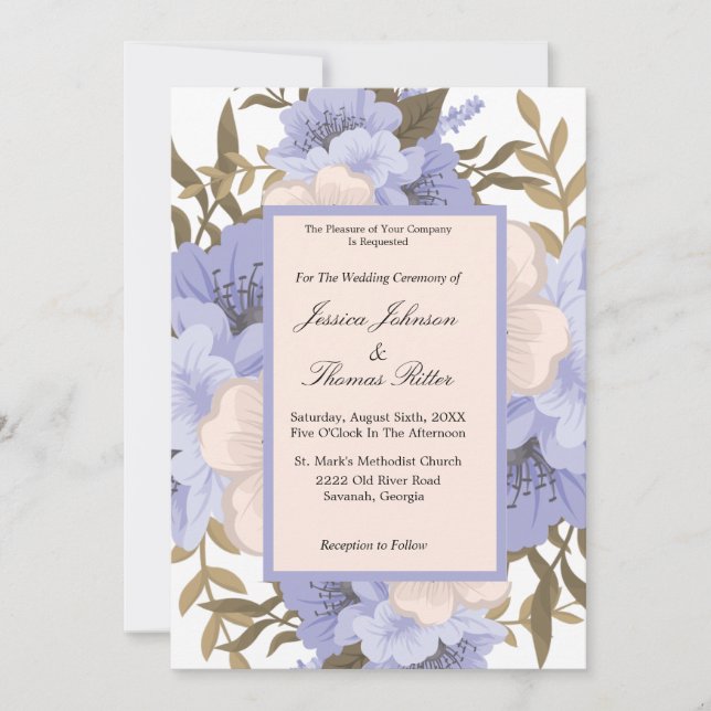 Convite Casamento Romântico Violeta E Botânico De Sage Em (Frente)