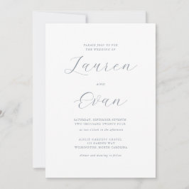 Convite Casamento Romático Clássico de Cinza Azul Dusty