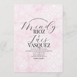 Convite Casamento Rosa Abstrato em Mármore Script Preto 