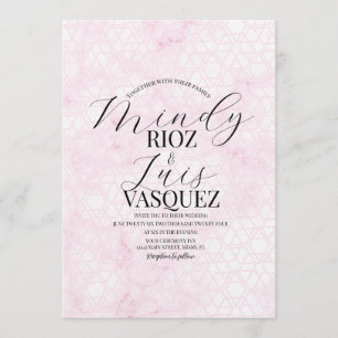 Convite Casamento Rosa Abstrato em Mármore Script Preto 