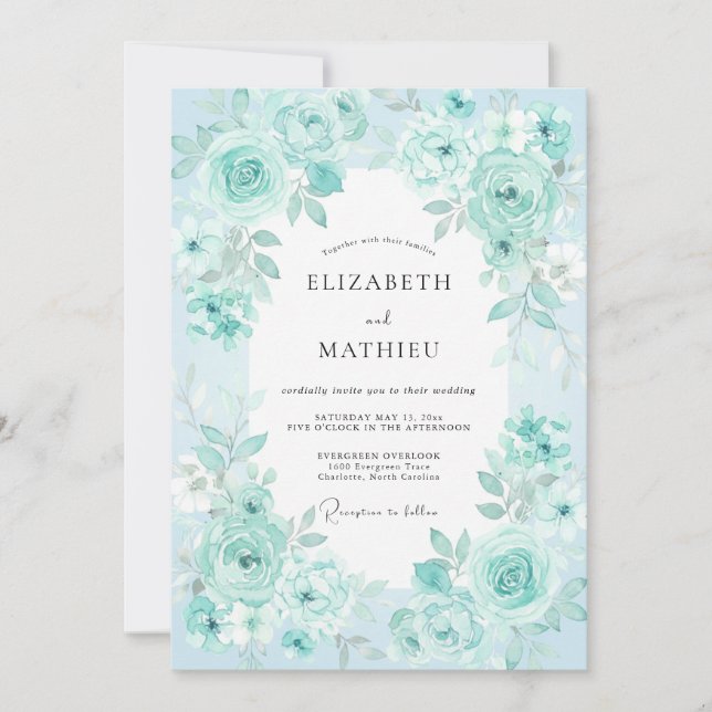 Convite Casamento Rosa Água-Menta (Frente)