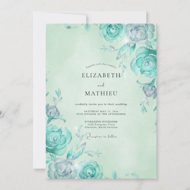 Convite Casamento Rosa Água Mint (Frente)