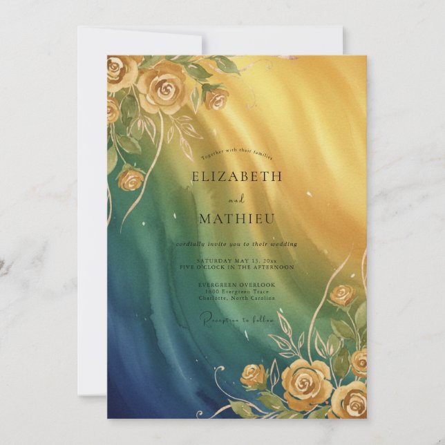Convite Casamento Rosa Âmbar Água (Frente)