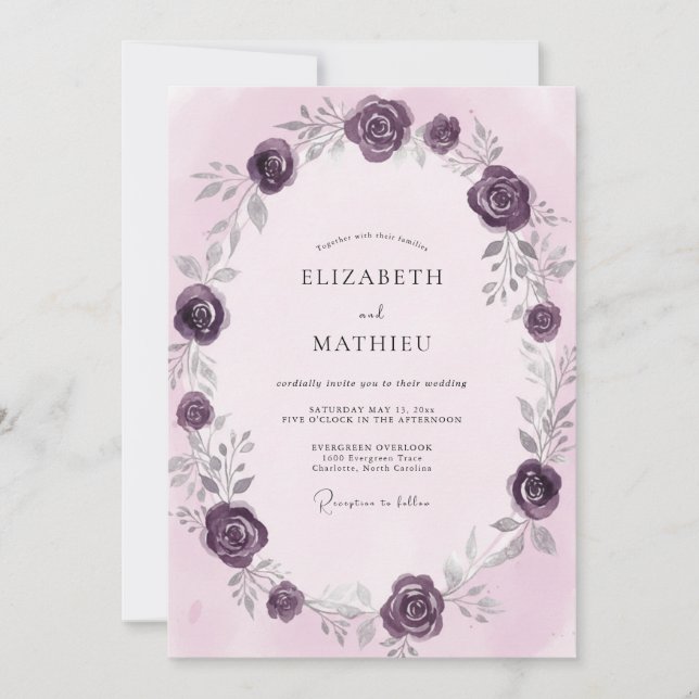 Convite Casamento Rosa Ameixa Profunda (Frente)