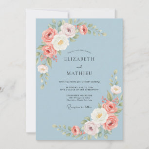 Convite Casamento Rosa Antiga Azul Pó