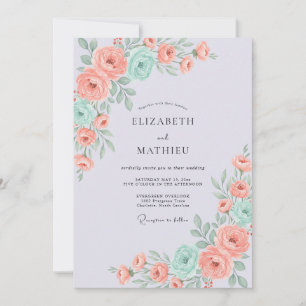 Convite Casamento Rosa Antiga Coral Mint