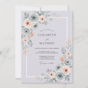 Convite Casamento Rosa Apricot Periwinkle Empoeirado