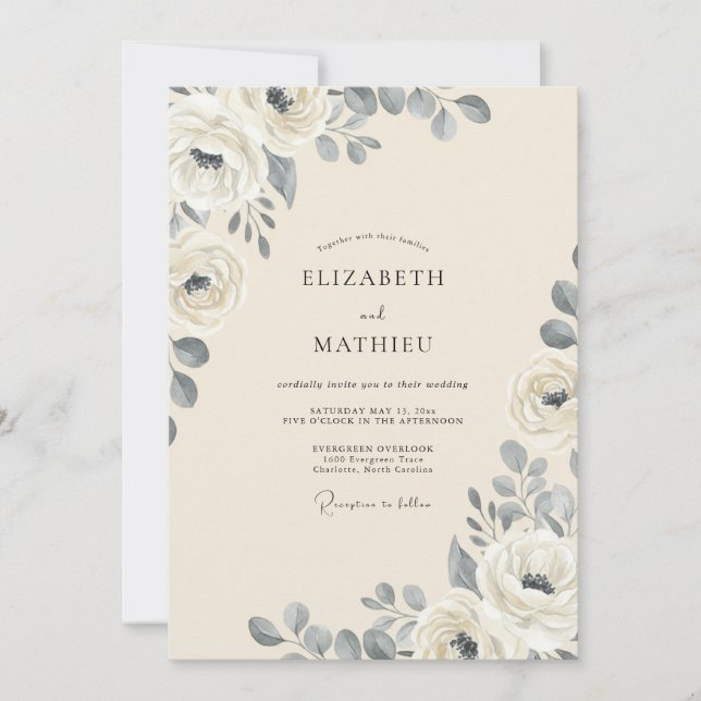 Convite Casamento Rosa Ardósia Marfim (Frente)