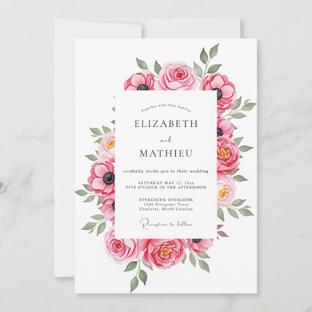 Convite Casamento Rosa Arejado de Primavera (Frente)