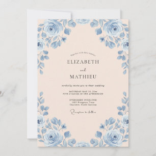 Convite Casamento Rosa Azul Champagne