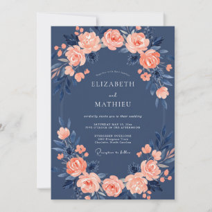 Convite Casamento Rosa Azul-Marinho