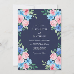 Convite Casamento Rosa Azul Meia-Noite
