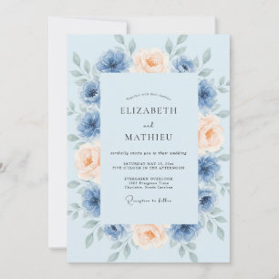 Convite Casamento Rosa Azul Pó