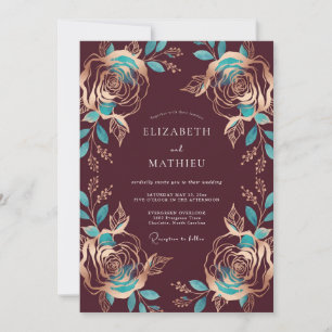 Convite Casamento Rosa Azul Turquesa Borgonha