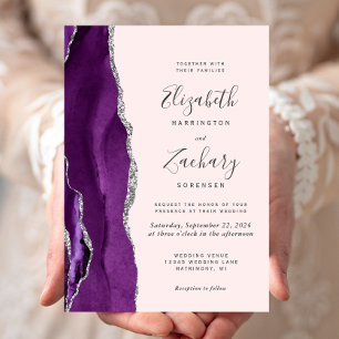 Convite Casamento Rosa Bege Ágata Prata Roxo Moderno