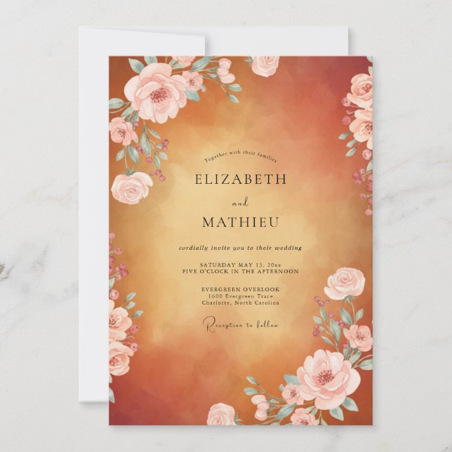 Convite Casamento Rosa Bege Âmbar (Frente)