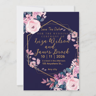 Convite Casamento Rosa Bege Azul Marinho Borgonha Dourado