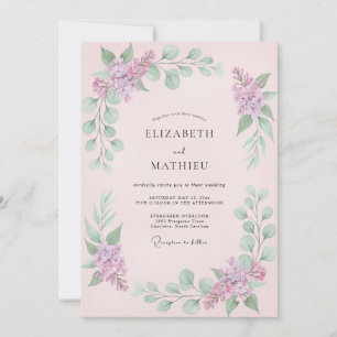 Convite Casamento Rosa Bege Delicado Lilás