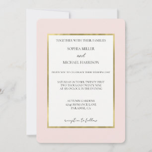 Convite Casamento Rosa Bege Dourado Branco