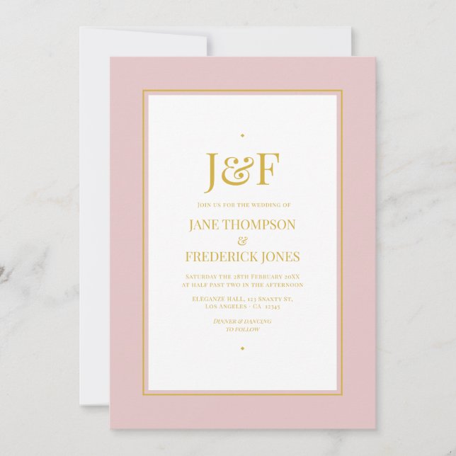Convite Casamento Rosa Bege e Dourado (Frente)
