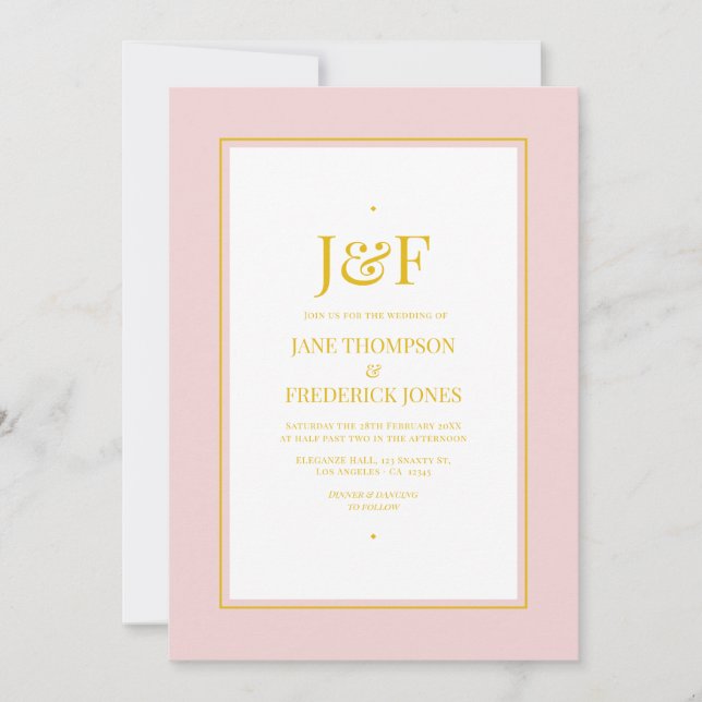 Convite Casamento Rosa Bege e Dourado (Frente)