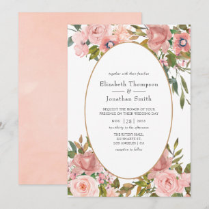 Convite Casamento Rosa Bege e Dourado Rosa