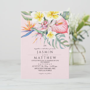 Convite Casamento Rosa Bege Floral Botânico Tropical 