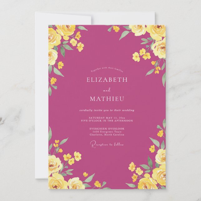 Convite Casamento Rosa Bege Magenta (Frente)