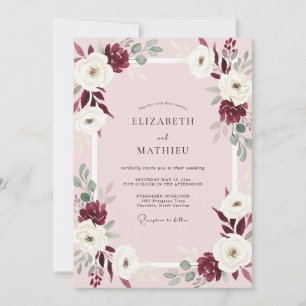 Convite Casamento Rosa Bege Rosa Carmesim