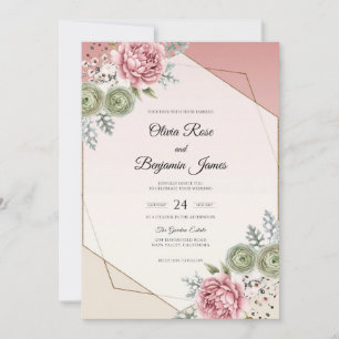 Convite Casamento Rosa Bege Sálvia Pétala
