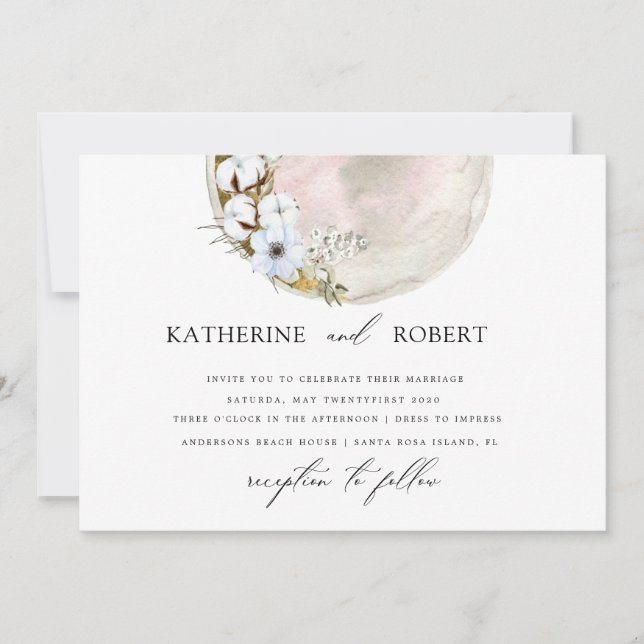 Convite Casamento rosa boêmico da lua de cheio místico (Frente)