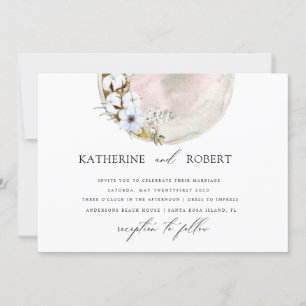 Convite Casamento rosa boêmico da lua de cheio místico