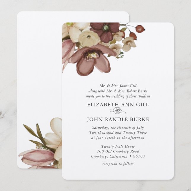 Convite Casamento Rosa Boho Aquarela e Neutro (Frente/Verso)