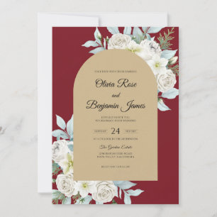 Convite Casamento Rosa Branca Carmesim