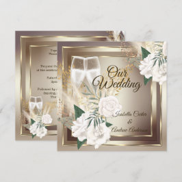 Convite Casamento Rosa Branca Champanhe Dourado Bronze
