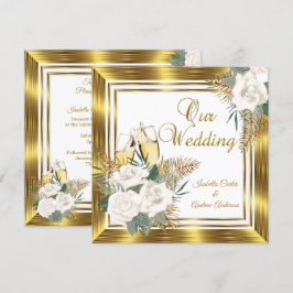 Convite Casamento Rosa Branca Dourada Champanhe Dourado 