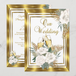 Convite Casamento Rosa Branca Dourada Champanhe Ouro 2