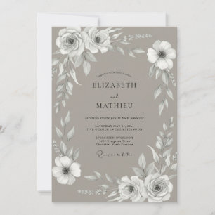 Convite Casamento Rosa Branca Taupe