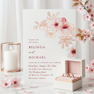 Convite Casamento Rosa Branco Flor de Cerejeira