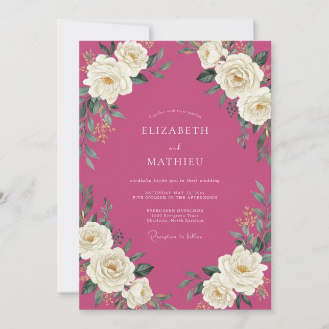 Convite Casamento Rosa Branco Fúcsia (Frente)