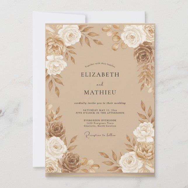 Convite Casamento Rosa Bronze Champanhe (Frente)