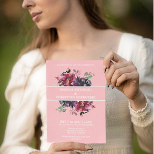 Convite Casamento Rosa Burgundy Plum Floral Cocktail