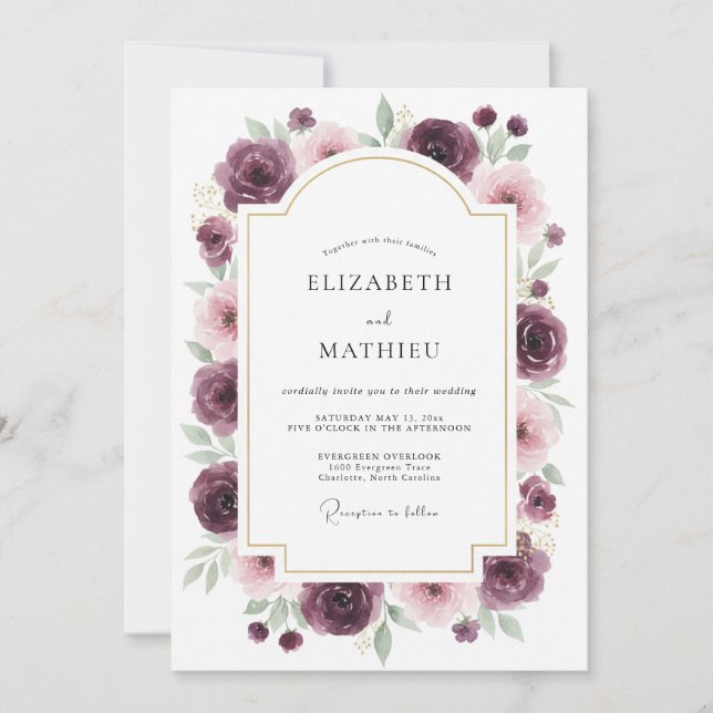 Convite Casamento Rosa Burgundy Refined (Frente)