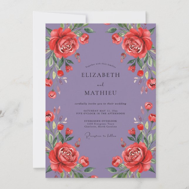 Convite Casamento Rosa Carmesim Lilás (Frente)