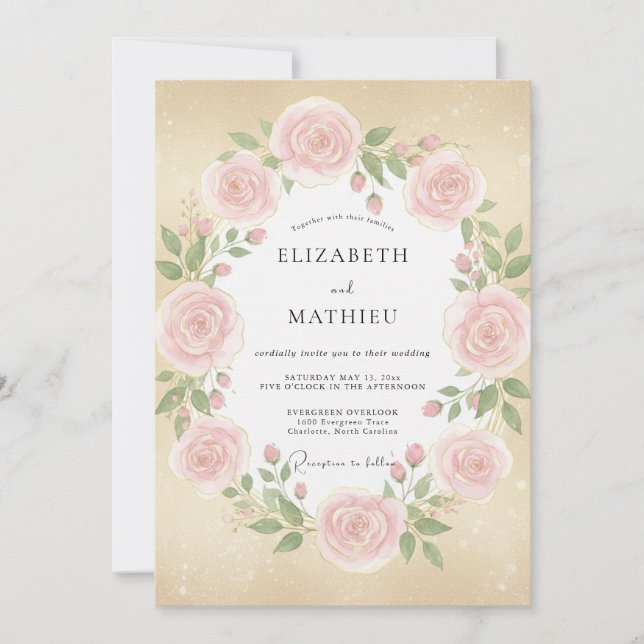 Convite Casamento Rosa Champagne Rubor (Frente)