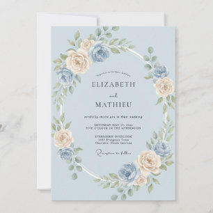 Convite Casamento Rosa Champanhe Azul-Pervinca