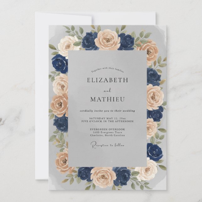 Convite Casamento Rosa Champanhe Índigo (Frente)