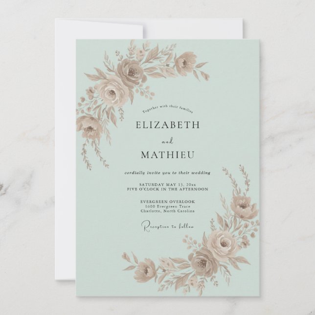 Convite Casamento Rosa Champanhe Menta (Frente)