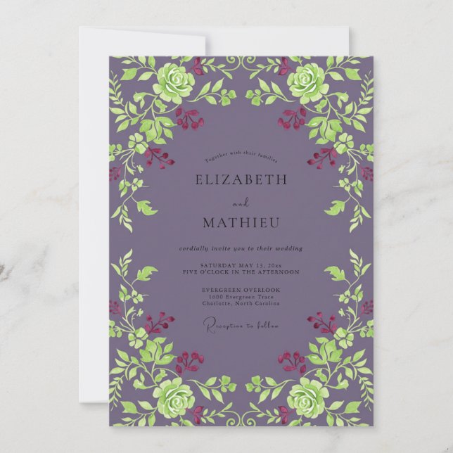 Convite Casamento Rosa Chartreuse Ameixa (Frente)